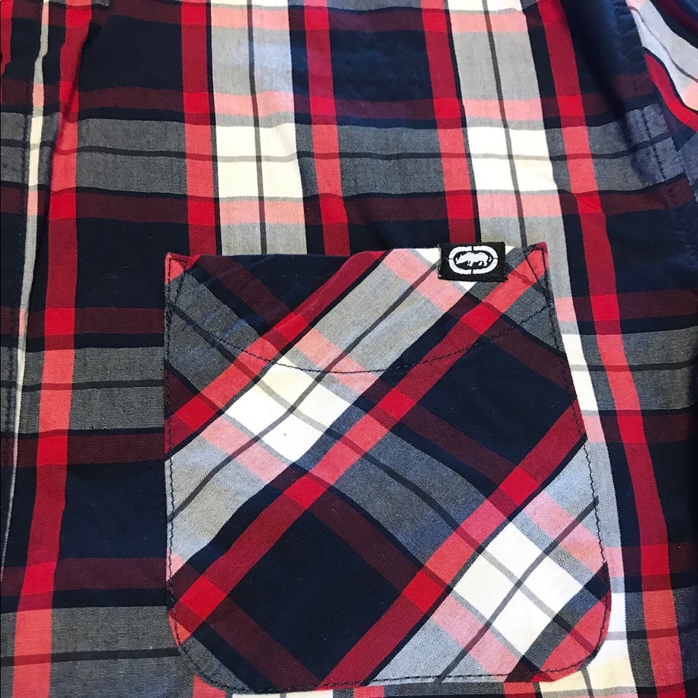 Ecko blue and red plaid oxford button down Sz M - Picture 2 of 6